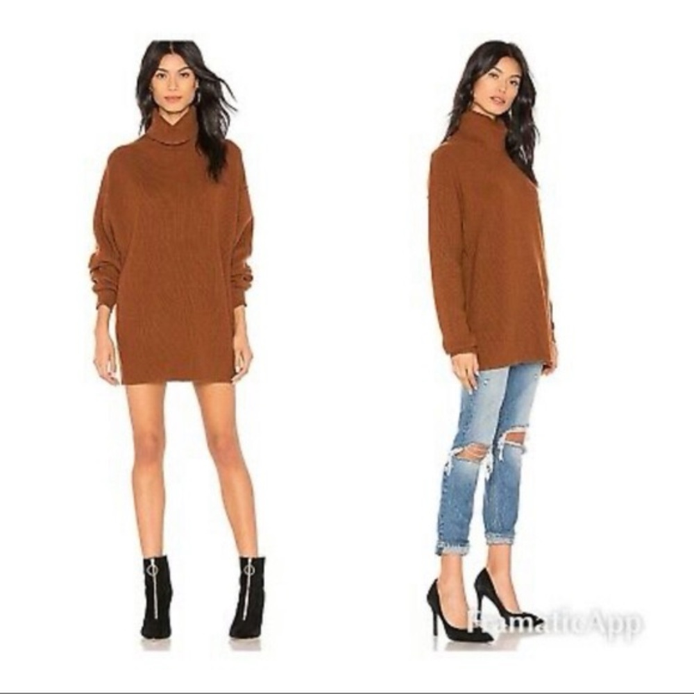 Free People Softly Structured Tunic Turtleneck Brown